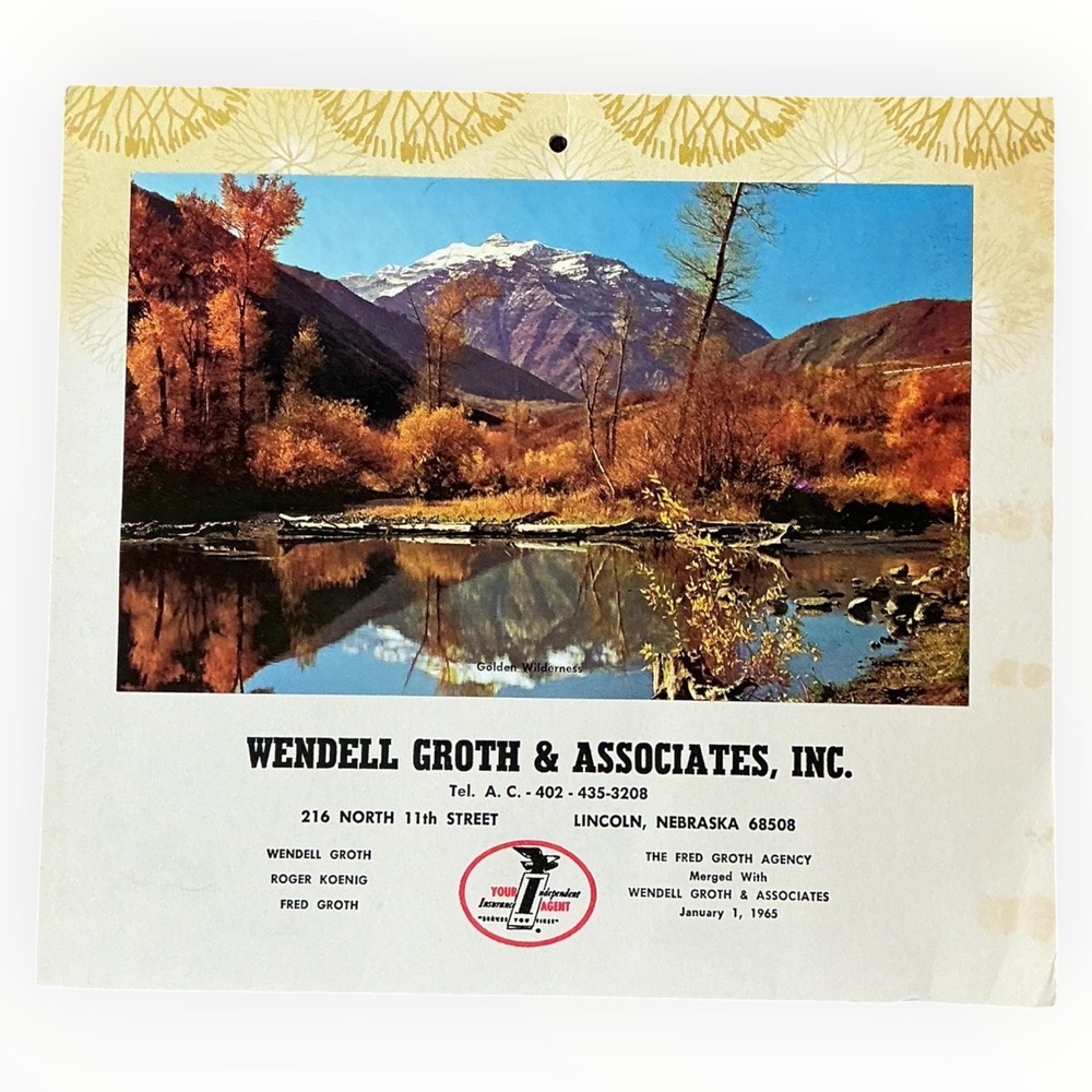 1970 Wendell Groth Insurance Advertising‎ Calendar Lincoln Nebraska Vintage